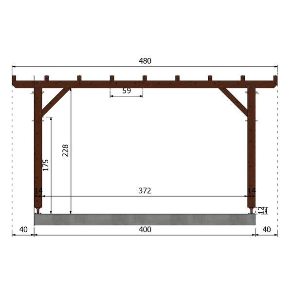 MISSOUR Pergola toit plat, lxL 3.5x4m SAPIN AUTOCLAVE MARRON