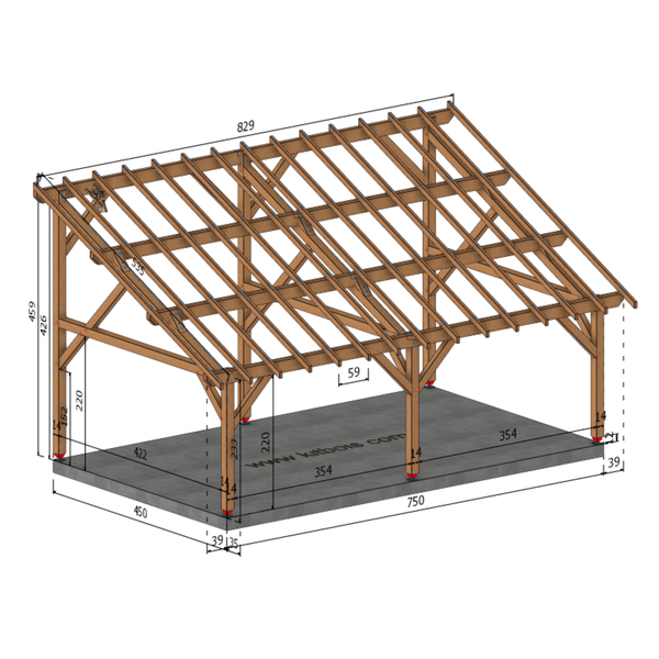 MODENE Auvent monopente, lxL 4.5x7.5m SAPIN