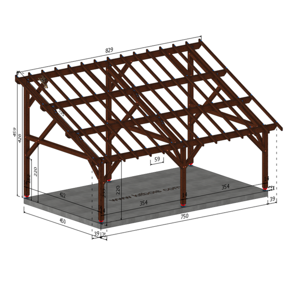 MODENE Auvent monopente, lxL 4.5x7.5m SAPIN