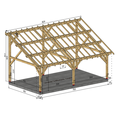 MODENE Auvent monopente, lxL 4.5x7.5m SAPIN
