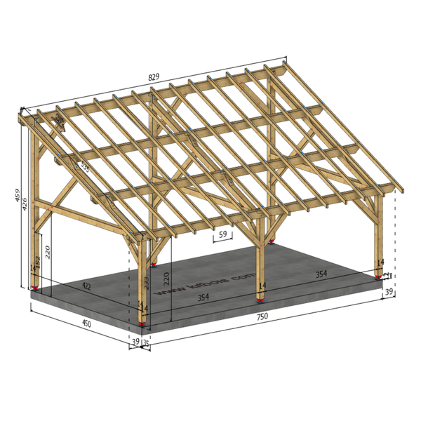 MODENE Auvent monopente, lxL 4.5x7.5m SAPIN