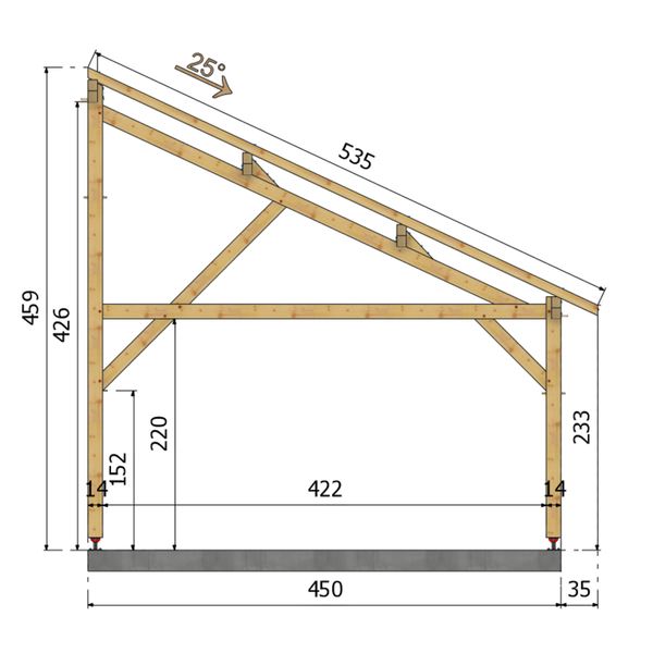 MODENE Auvent monopente, lxL 4.5x7.5m SAPIN