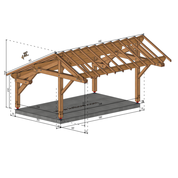 MONTELIMAR Auvent 2 pentes inégales, lxL 3.5x5.8m SAPIN
