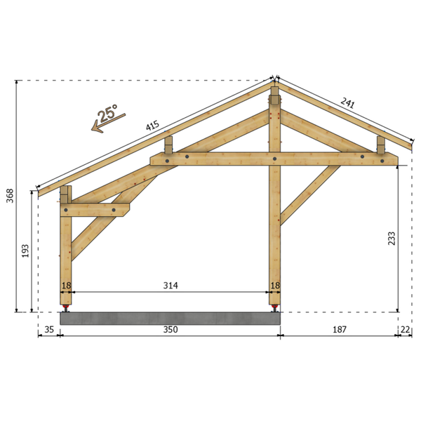 MONTELIMAR Auvent 2 pentes inégales, lxL 3.5x5.8m SAPIN