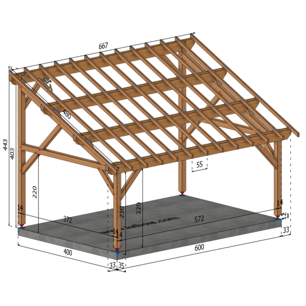 MURANO Auvent monopente, lxL 4x6m SAPIN