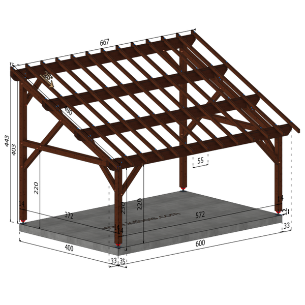 MURANO Auvent monopente, lxL 4x6m SAPIN