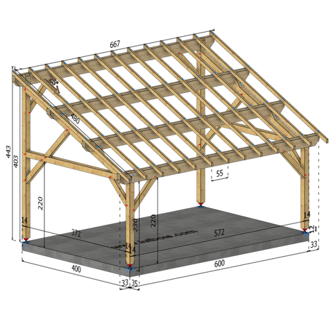 MURANO Auvent monopente, lxL 4x6m SAPIN