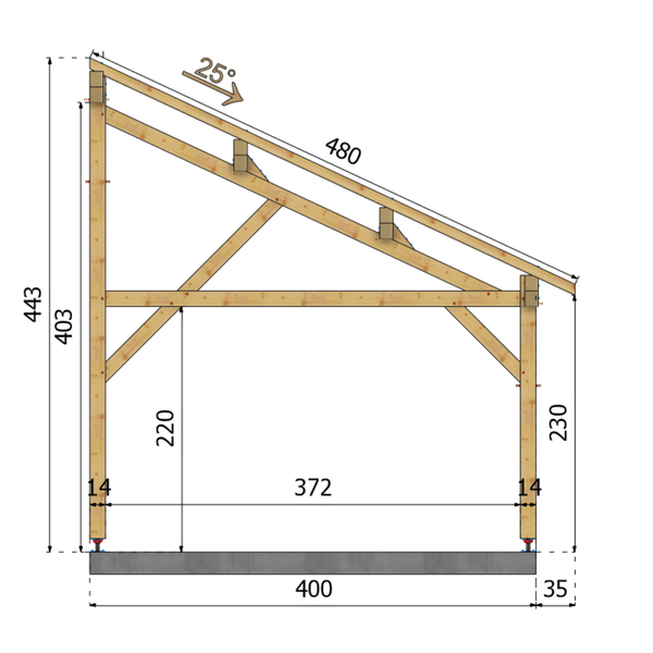 MURANO Auvent monopente, lxL 4x6m SAPIN