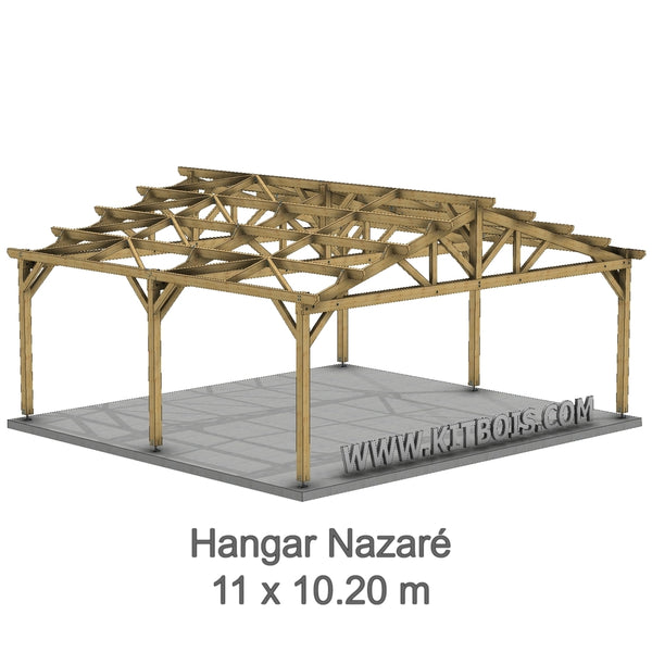 NAZARE Hangar bois Ouvert / 2 pans  11.0 x 10.20m 17° de pente