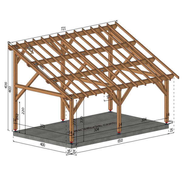 NOALE Auvent monopente, lxL 4x6.5m SAPIN