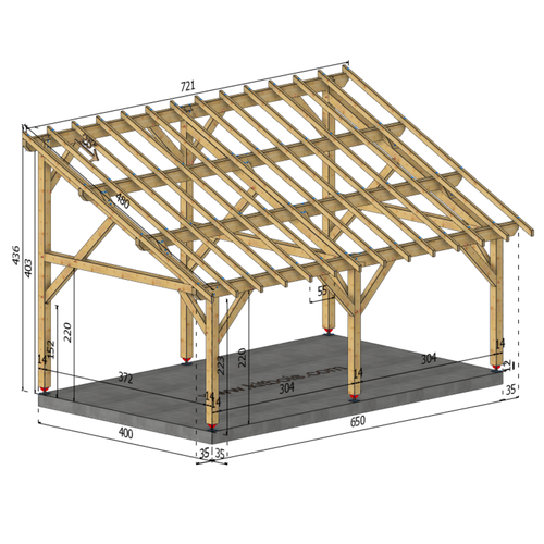 NOALE Auvent monopente, lxL 4x6.5m SAPIN