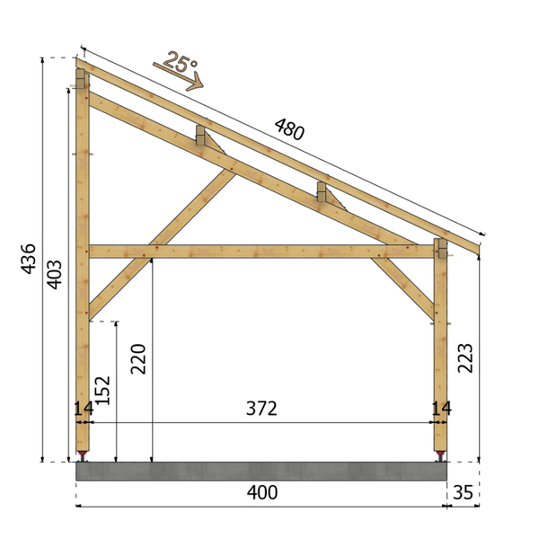 NOALE Auvent monopente, lxL 4x6.5m SAPIN
