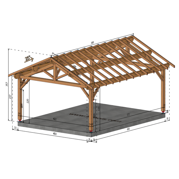 NOGENT Auvent 2 pans, lxL 4.5x6m SAPIN