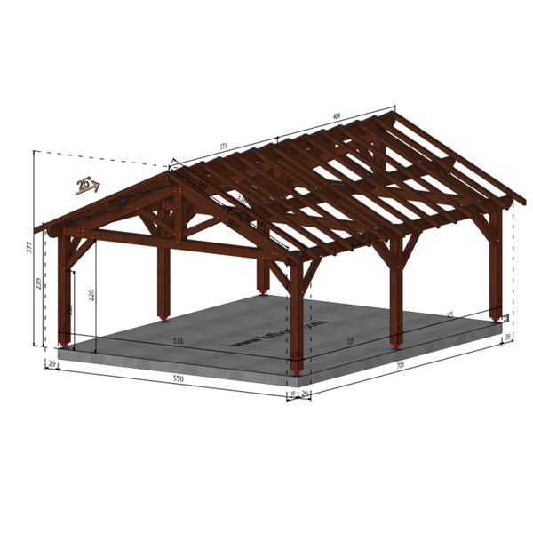 NOIRMOUTIER Auvent 2 pans, lxL 5.5x7m SAPIN