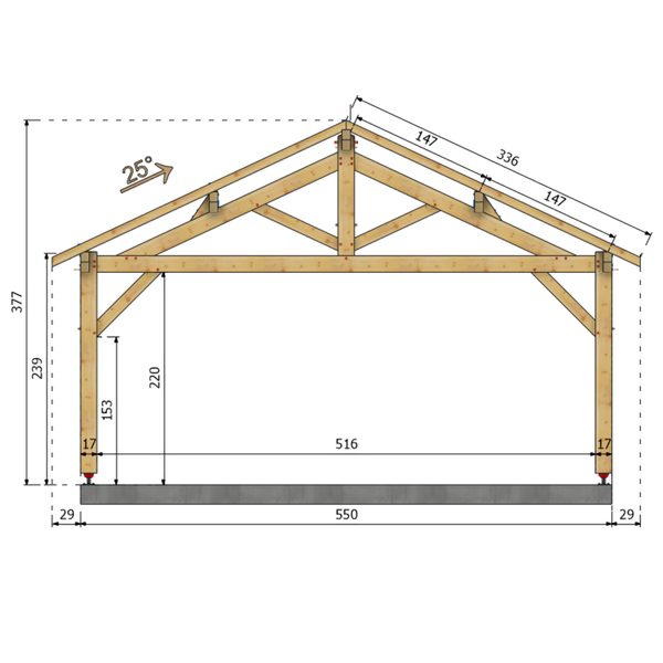 OLIVET Auvent 2 pans, lxL 5.5x8m SAPIN