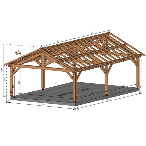 ORLEANS Auvent 2 pans, lxL 5.5x8.5m SAPIN