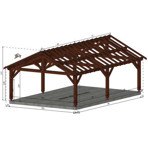 ORLEANS Auvent 2 pans, lxL 5.5x8.5m SAPIN