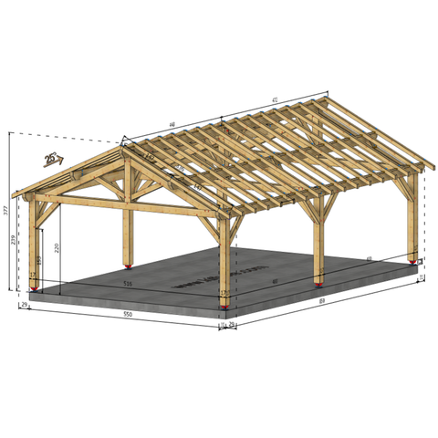 ORLEANS Auvent 2 pans, lxL 5.5x8.5m SAPIN