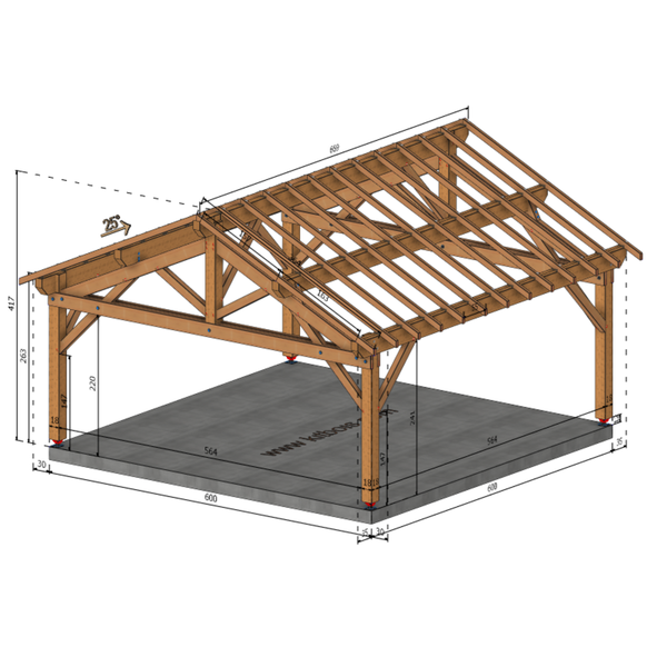 ORMES Auvent 2 pans, lxL 6x6m SAPIN