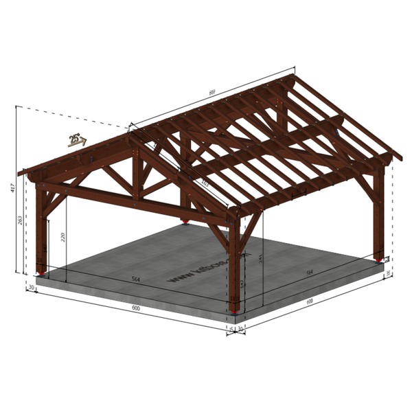 ORMES Auvent 2 pans, lxL 6x6m SAPIN