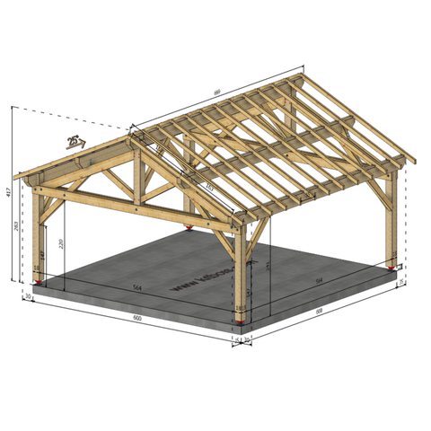 ORMES Auvent 2 pans, lxL 6x6m SAPIN