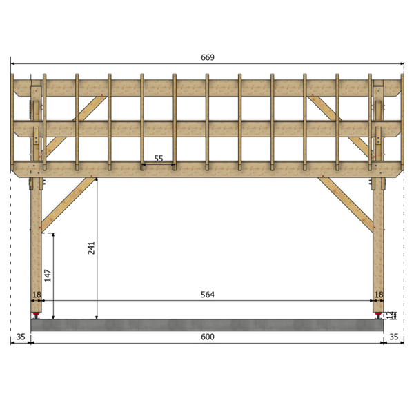 ORMES Auvent 2 pans, lxL 6x6m SAPIN