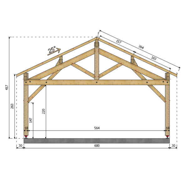 ORMES Auvent 2 pans, lxL 6x6m SAPIN