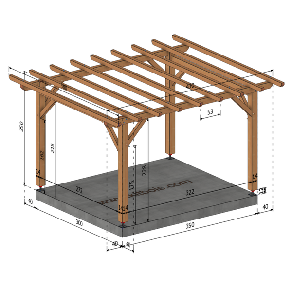OUJDA Pergola toit plat, lxL 3x3.5m SAPIN AUTOCLAVE MARRON