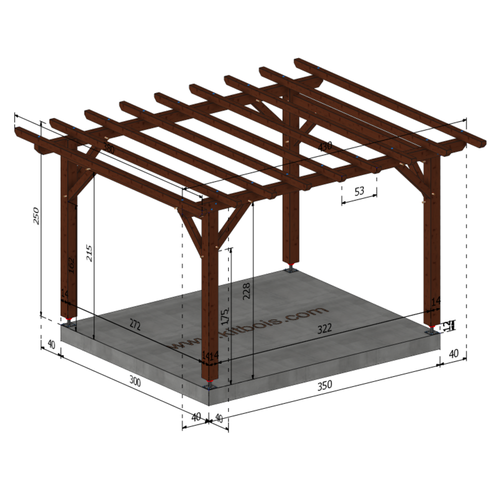 OUJDA Pergola toit plat, lxL 3x3.5m SAPIN AUTOCLAVE MARRON