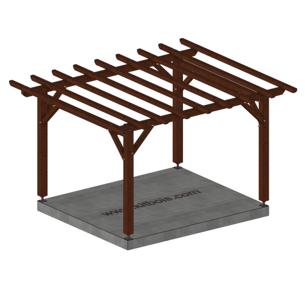 OUJDA Pergola toit plat, lxL 3x3.5m SAPIN AUTOCLAVE MARRON
