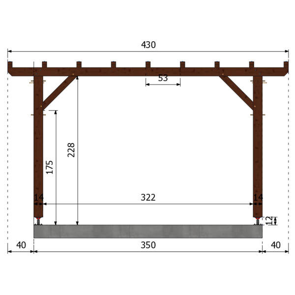 OUJDA Pergola toit plat, lxL 3x3.5m SAPIN AUTOCLAVE MARRON