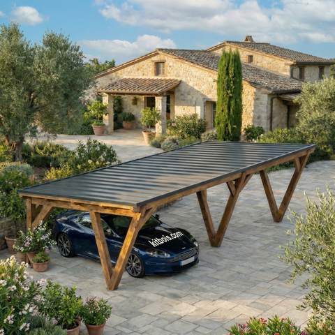 PECOS / CARPORT4 / POTEAUX V / 4 voitures, lxL 3.82x12.08m