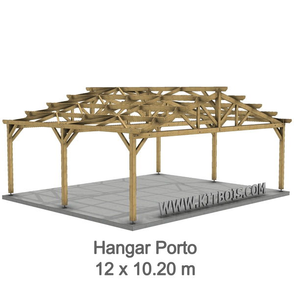 PORTO Hangar bois Ouvert / 2 pans  12.0 x 10.20m 17° de pente