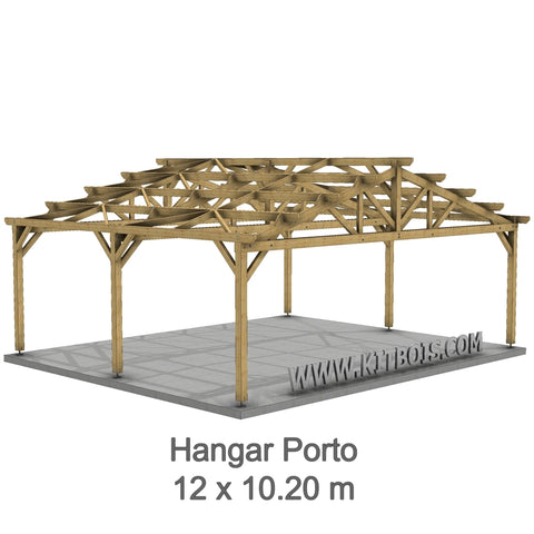 PORTO Hangar bois Ouvert / 2 pans  12.0 x 10.20m 17° de pente
