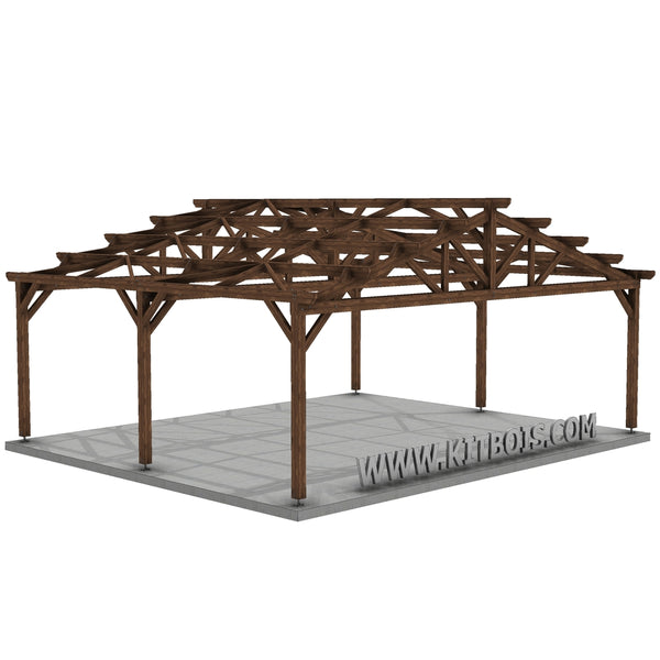PORTO Hangar bois Ouvert / 2 pans  12.0 x 10.20m 17° de pente