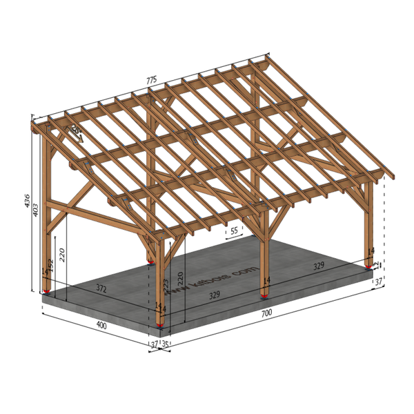 PADOUE Auvent monopente, lxL 4x7m SAPIN
