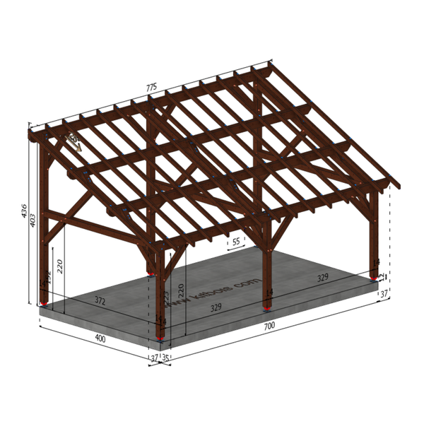 PADOUE Auvent monopente, lxL 4x7m SAPIN