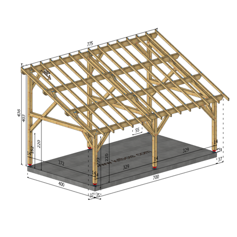 PADOUE Auvent monopente, lxL 4x7m SAPIN