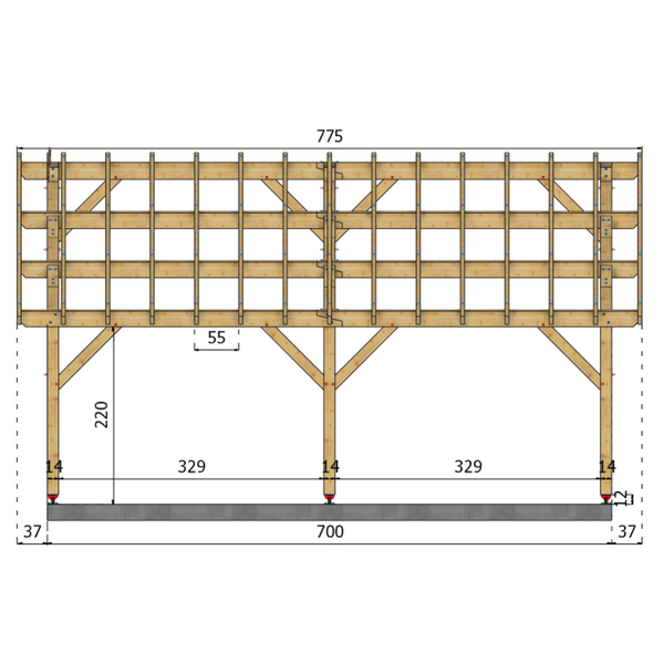 PADOUE Auvent monopente, lxL 4x7m SAPIN