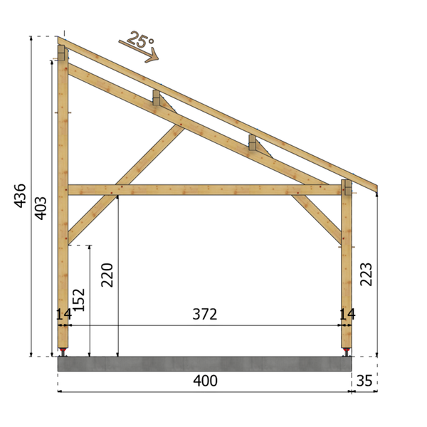 PADOUE Auvent monopente, lxL 4x7m SAPIN