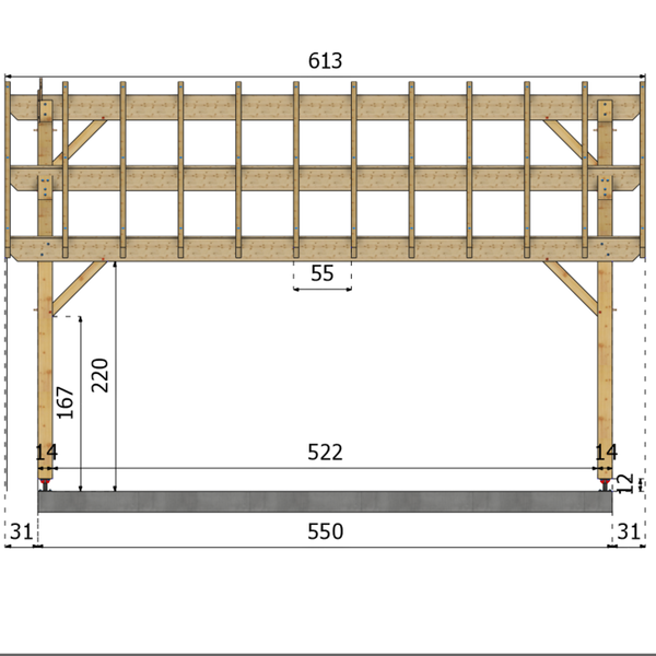 PARME Auvent monopente, lxL 3x5.5m SAPIN