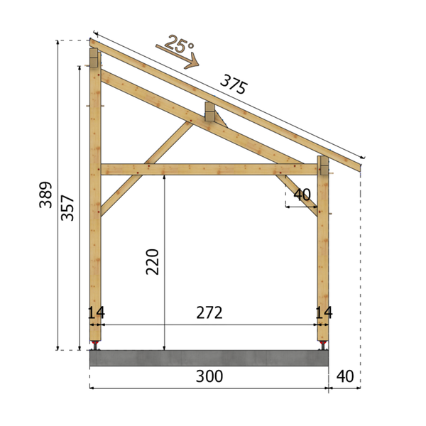 PARME Auvent monopente, lxL 3x5.5m SAPIN