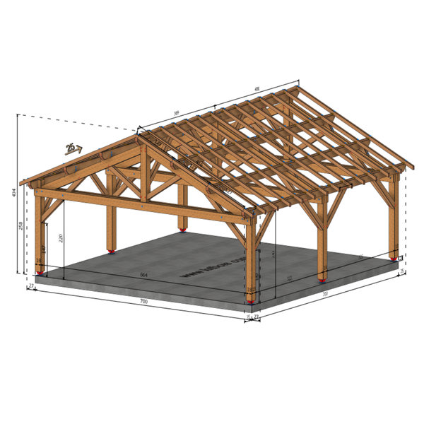 PATAY Auvent 2 pans, lxL 7x7m SAPIN