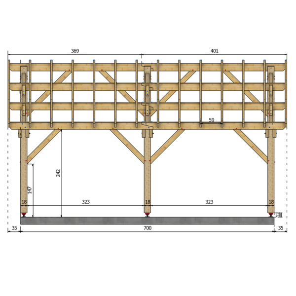 PATAY Auvent 2 pans, lxL 7x7m SAPIN