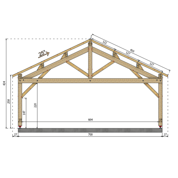 PATAY Auvent 2 pans, lxL 7x7m SAPIN