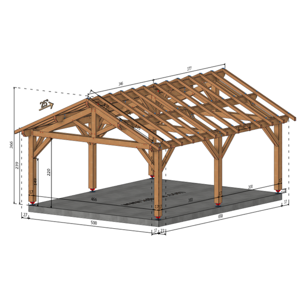 PEILLE Auvent 2 pans, lxL 5x6.5m SAPIN