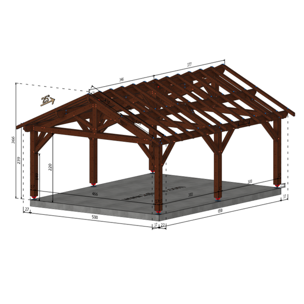 PEILLE Auvent 2 pans, lxL 5x6.5m SAPIN