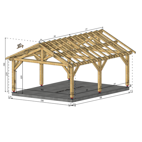 PEILLE Auvent 2 pans, lxL 5x6.5m SAPIN