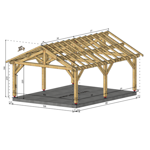 PEILLE Auvent 2 pans, lxL 5x6.5m SAPIN