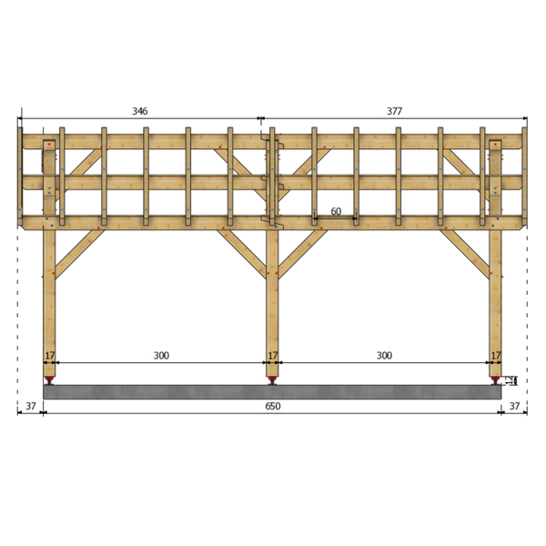 PEILLE Auvent 2 pans, lxL 5x6.5m SAPIN